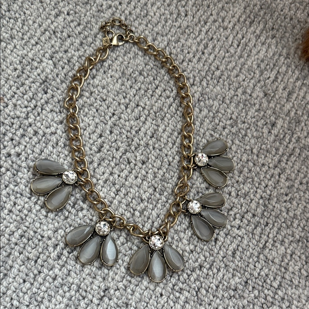 Banana Republic Gray Teardrop Statement Necklace Gold Tone